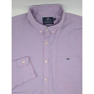 Vineyard Vines Performance Tucker Shirt Men's XL Slim Fit Pink Blue‎ Long Sleeve